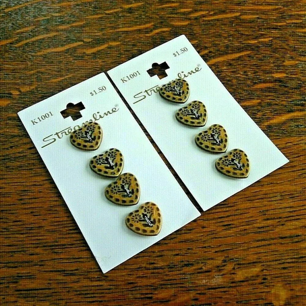 Vintage Buttons Hearts Daisy Flowers Hand Knit 2 Cards Flora K1001 Wool Cardigan - Picture 1 of 16